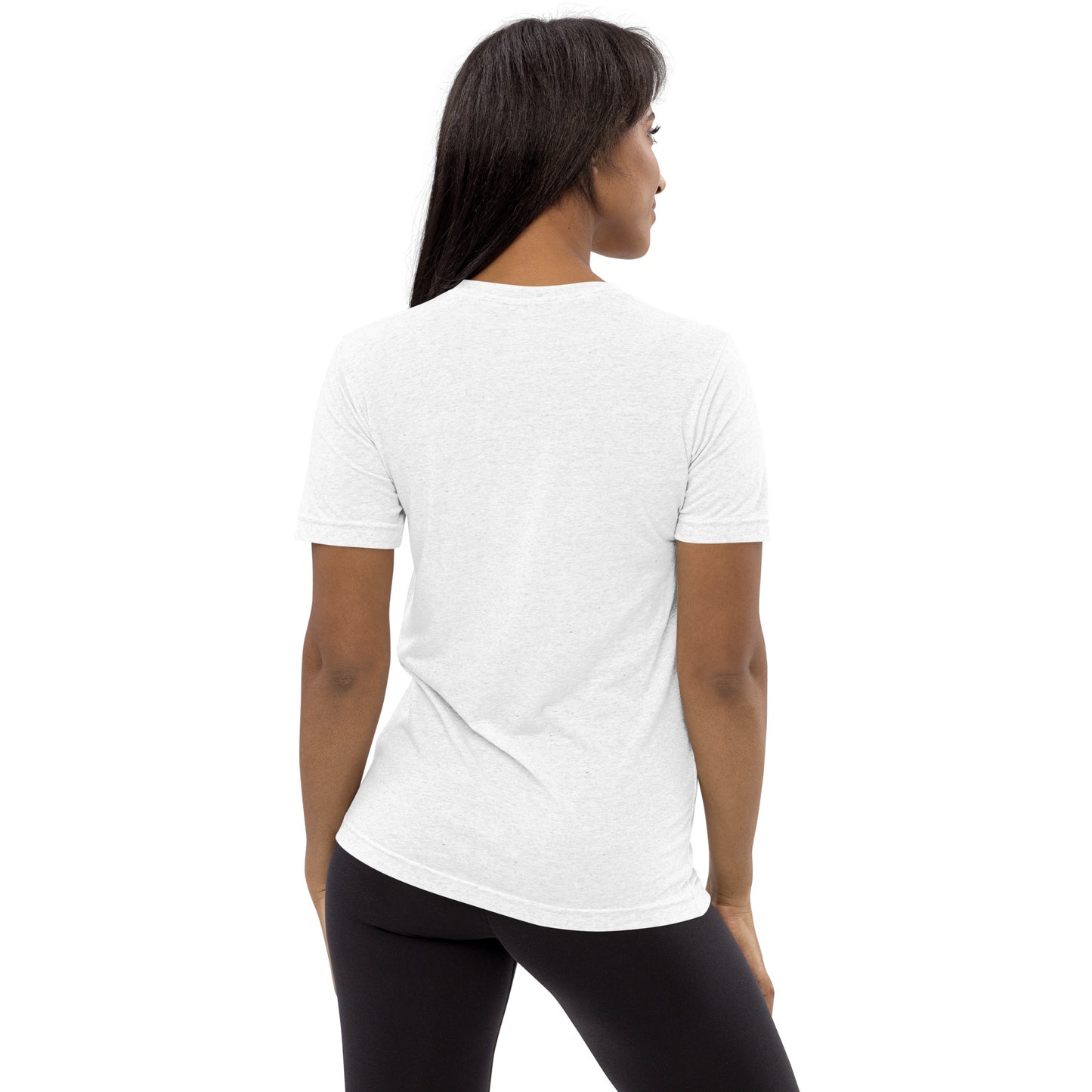 Back view of a woman in Sunset Ridge MTB tee, perfect for outdoor adventure apparel and comfy adventure shirts.