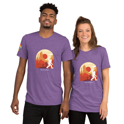 Desert Yeti Lyfe T-shirt for outdoor adventures in purple, featuring a graphic design of a Yeti in a desert setting.