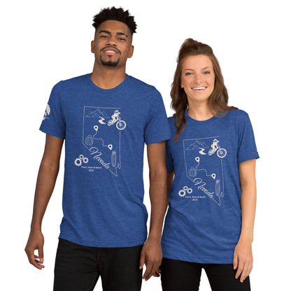 Fears, Tears & Beers Racing Shirts for outdoor adventure apparel in blue tri-blend fabric featuring mountain bike design.